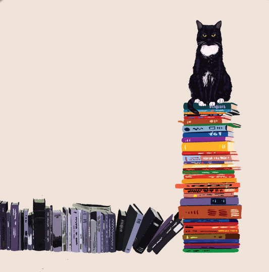 Black & Cat on a Pile of Books - Alissa Levy