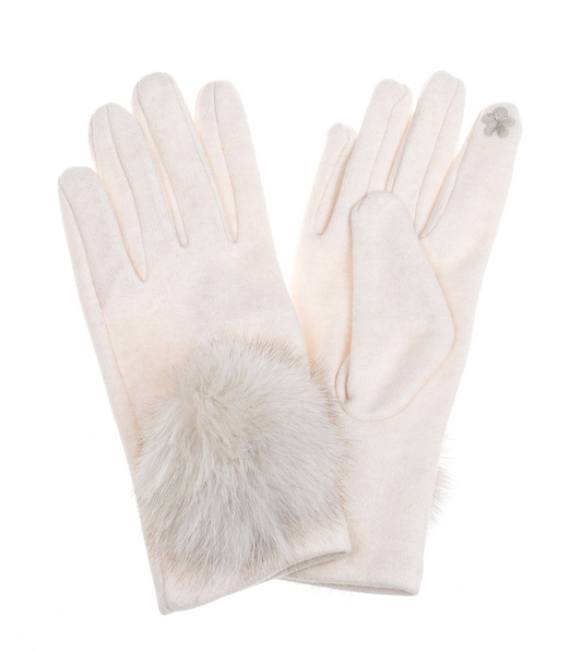 Pom Pom CREAM Gloves