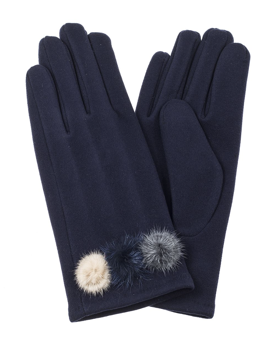 Triple Pom Pom Gloves - Navy