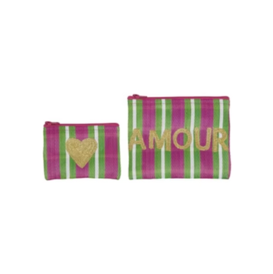 Amour Mini Recycled Pouch Set in Pink Green