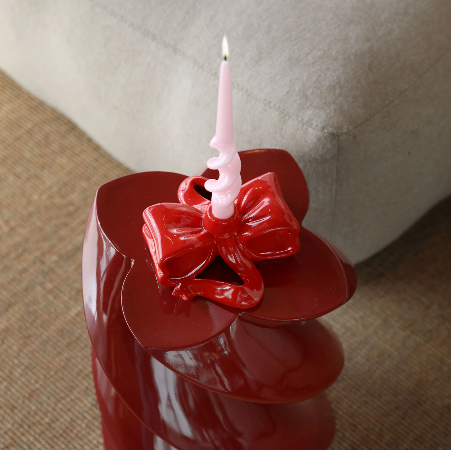 Candle Holder Ribbon Red