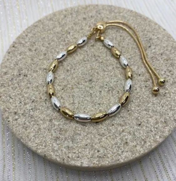 Metal Oval Bead Slider Bracelet