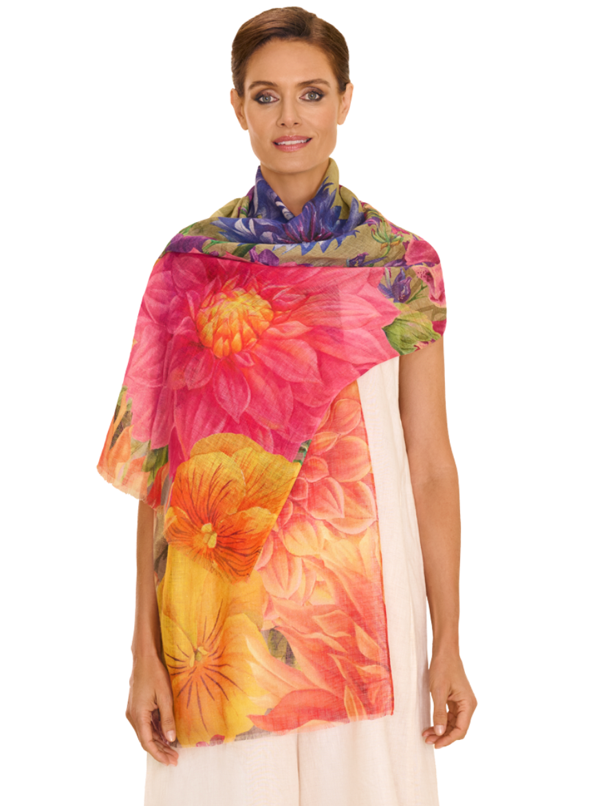 Bountiful Blooms Linen Cotton Scarf