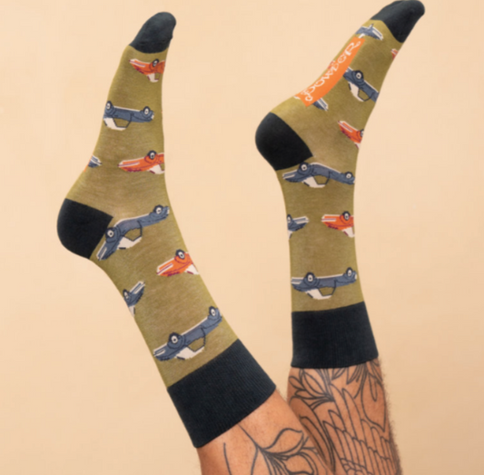 Vintage Sports Car Socks in Fern