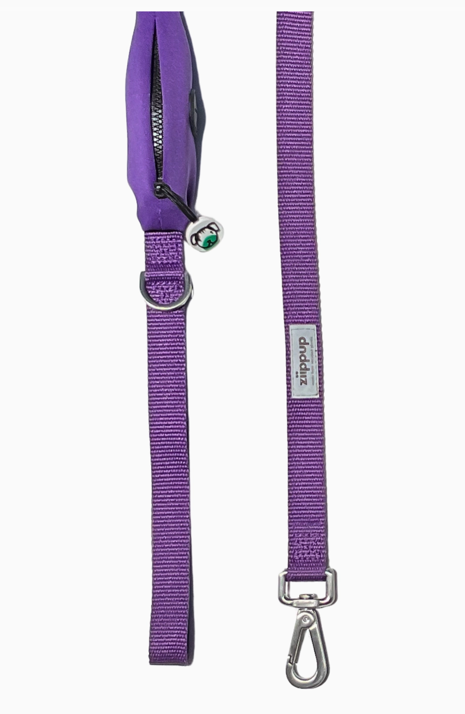 Purple Dog Leash with Built-in Poop Bag Holder