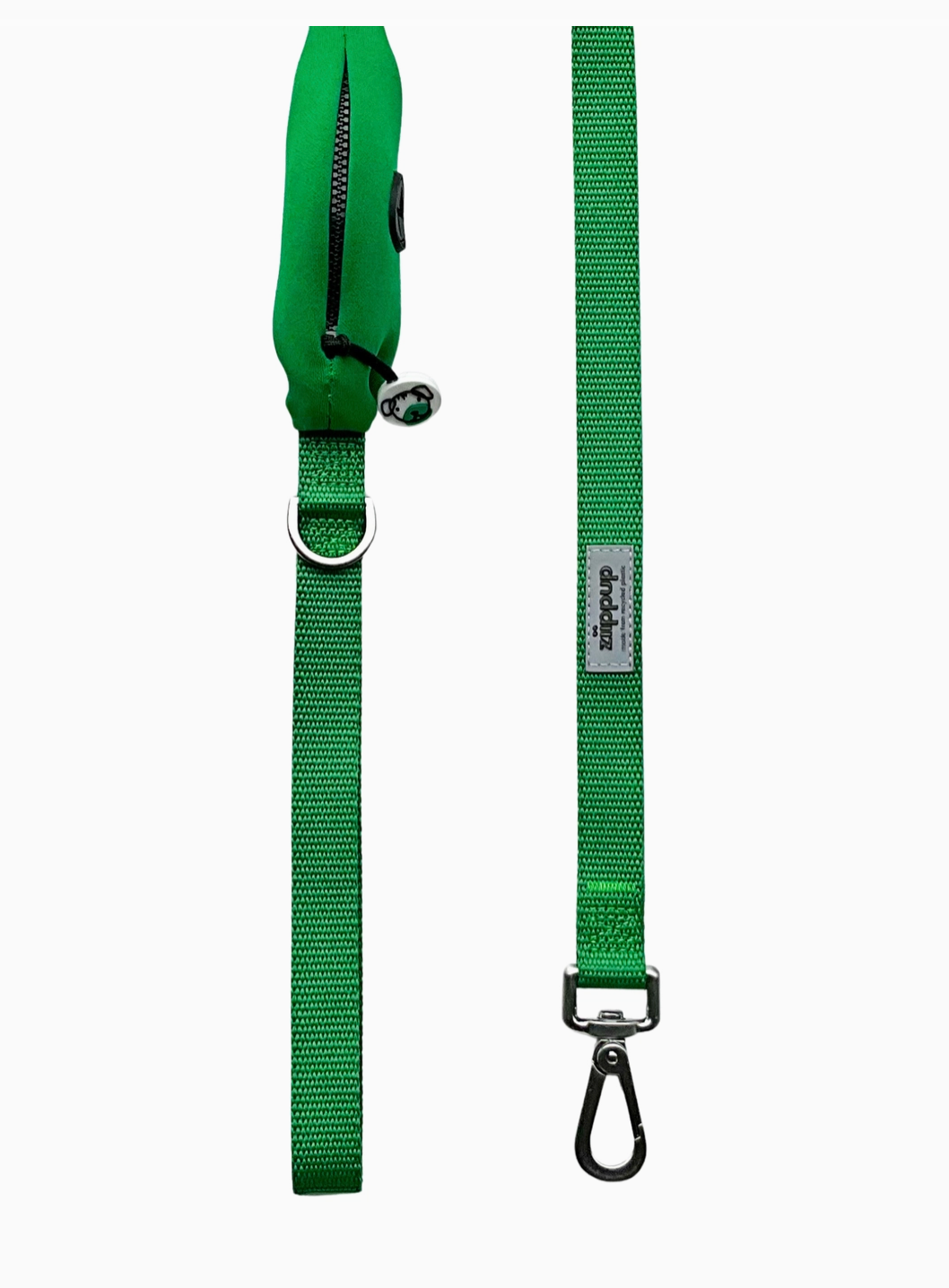 Green Dog Leash with Built-in Poop Bag Holder