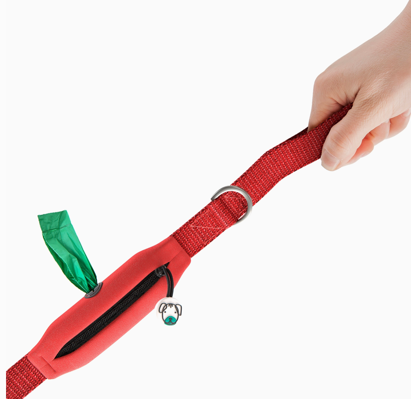 Red Dog Leash with Built-in Poop Bag Holder