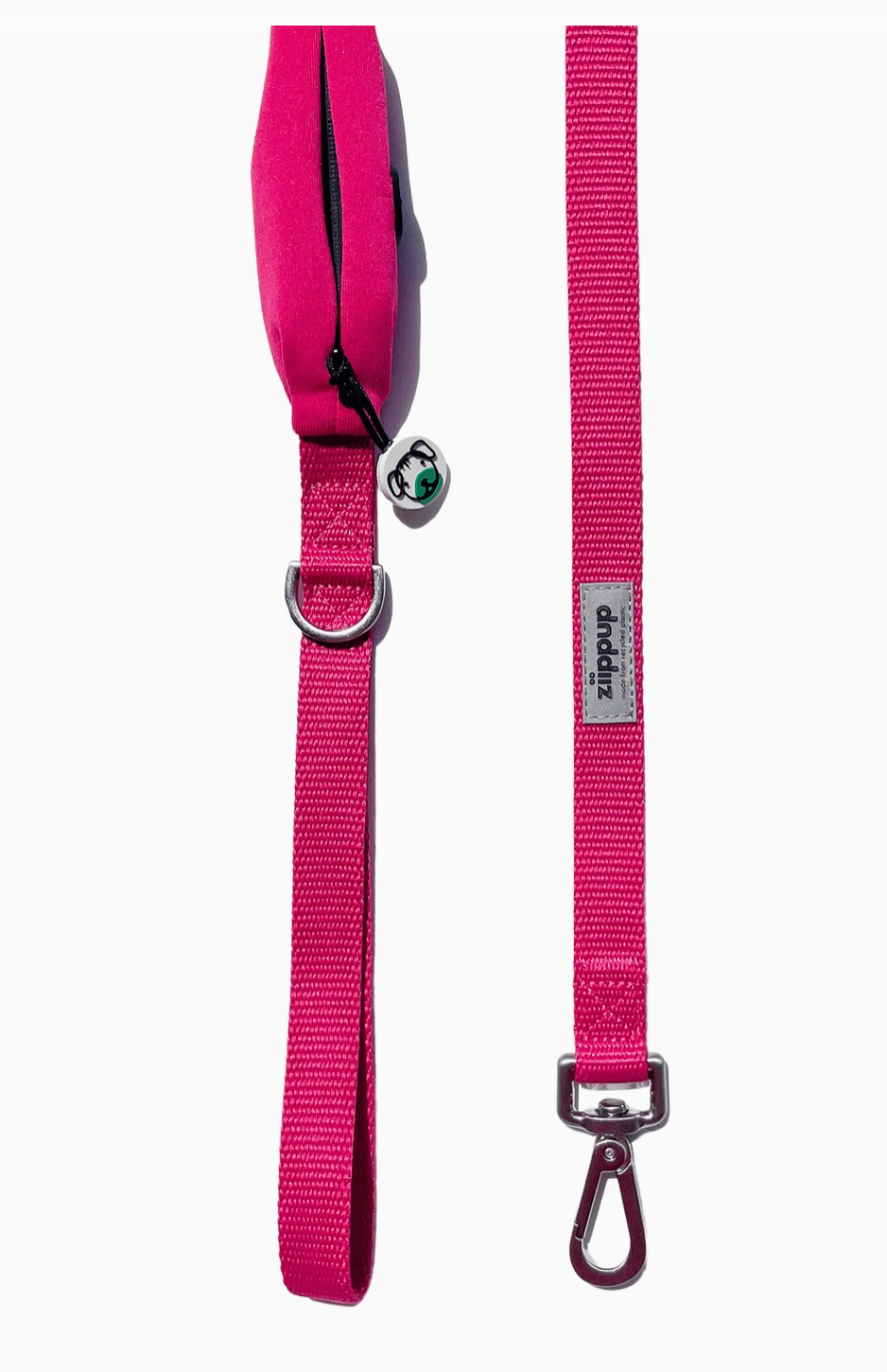 Pink Dog Leash with Built-in Poop Bag Holder