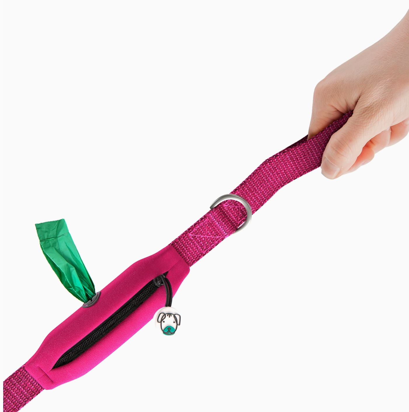 Pink Dog Leash with Built-in Poop Bag Holder