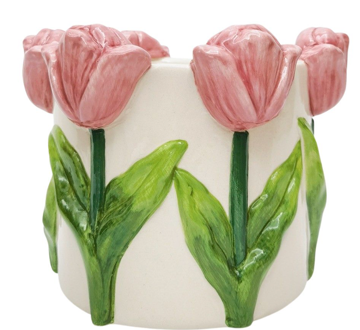 Tulip Planter Pink and White