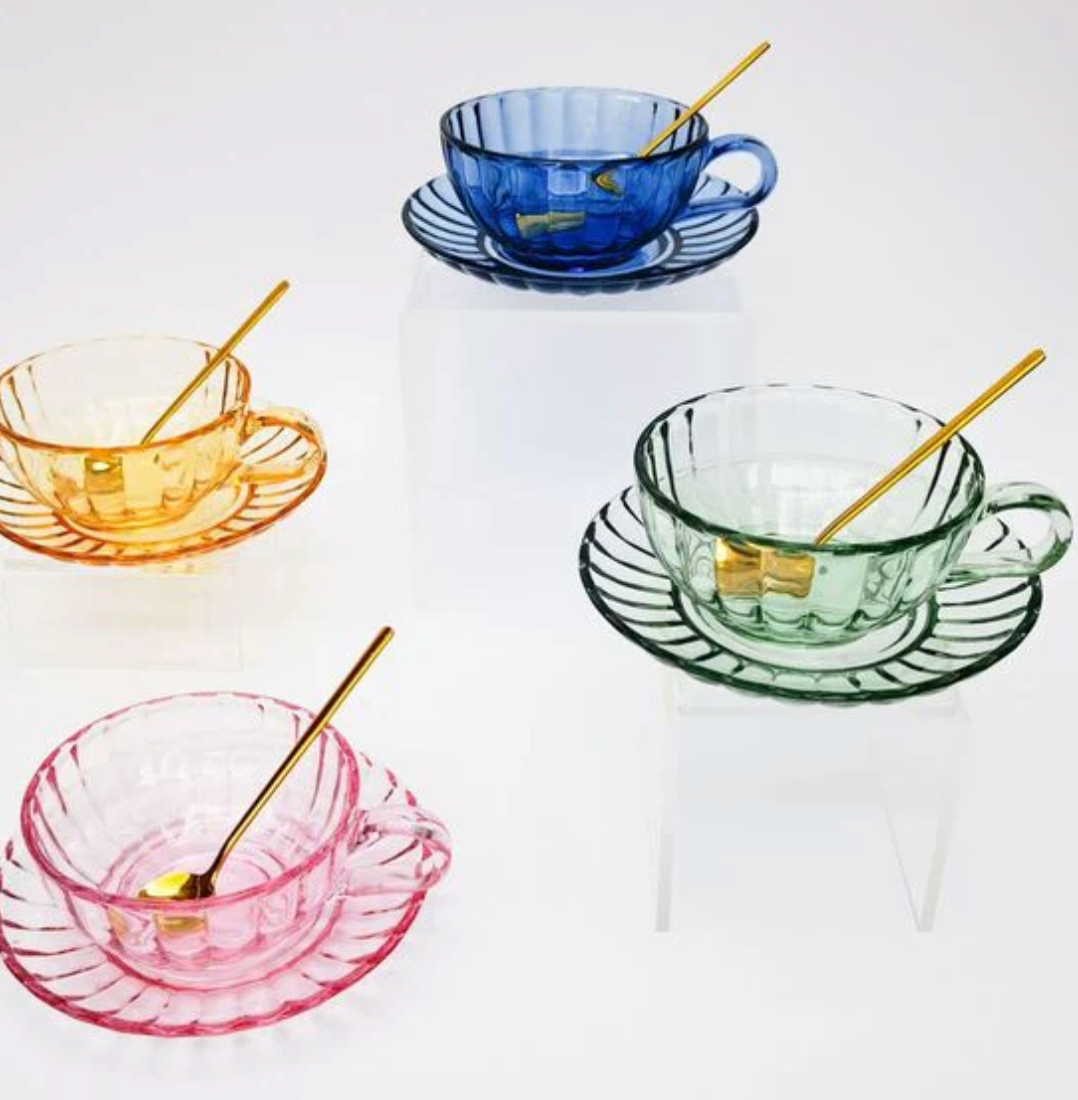 Maisy Glass Tea Cup and Spoon Set in Amber