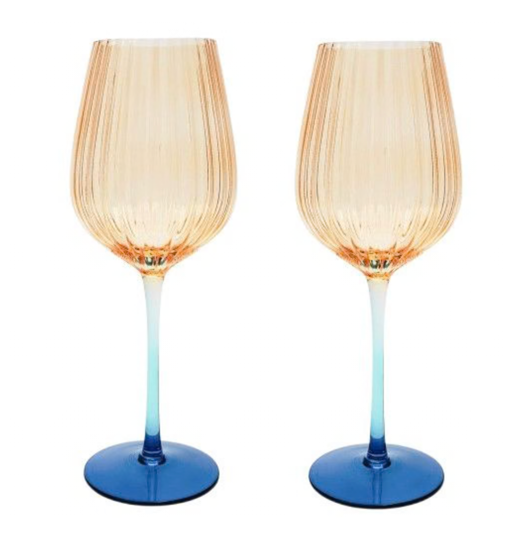 Ellie Ombre Wine Glass Amber and Blue Set of 2