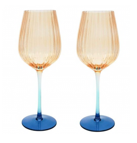 Ellie Ombre Wine Glass Amber and Blue Set of 2
