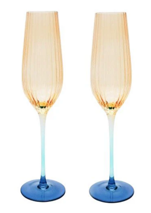 Ellie Ombre Champagne Glass Amber and Blue Set of 2