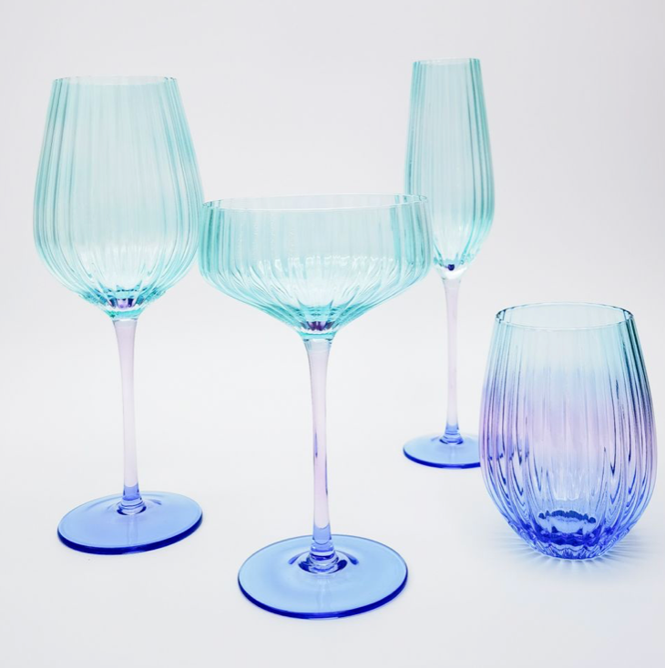 Ellie Ombre Wine Glass Aqua and Blue Set of 2