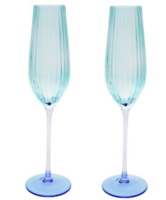 Ellie Ombre Champagne Glass Aqua and Blue Set of 2