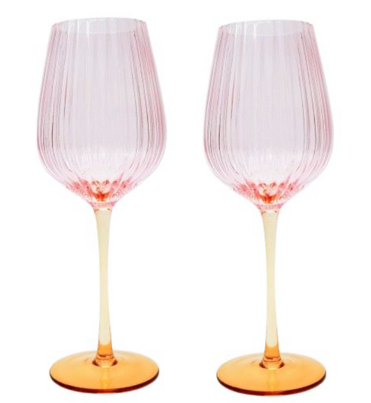 Ellie Ombre Wine Glass Pink and Yellow Set of 2