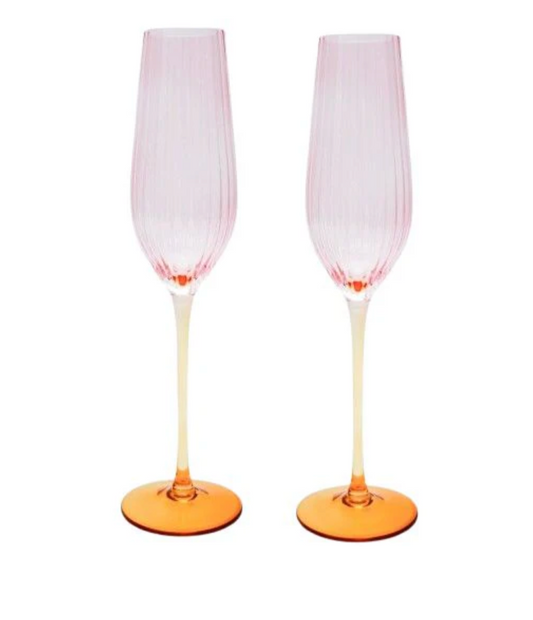Ellie Ombre Champagne Glass Pink and Yellow Set of 2