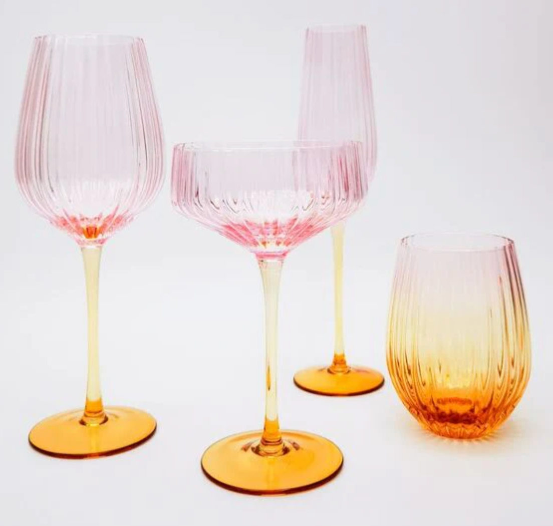 Ellie Ombre Champagne Glass Pink and Yellow Set of 2