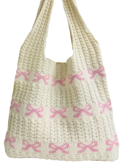 Crocheted Bow Bag Pink