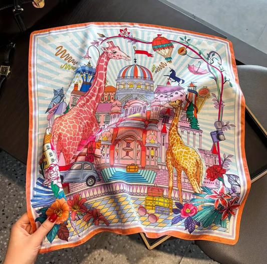 Silk Scarf Whimsical Giraffes