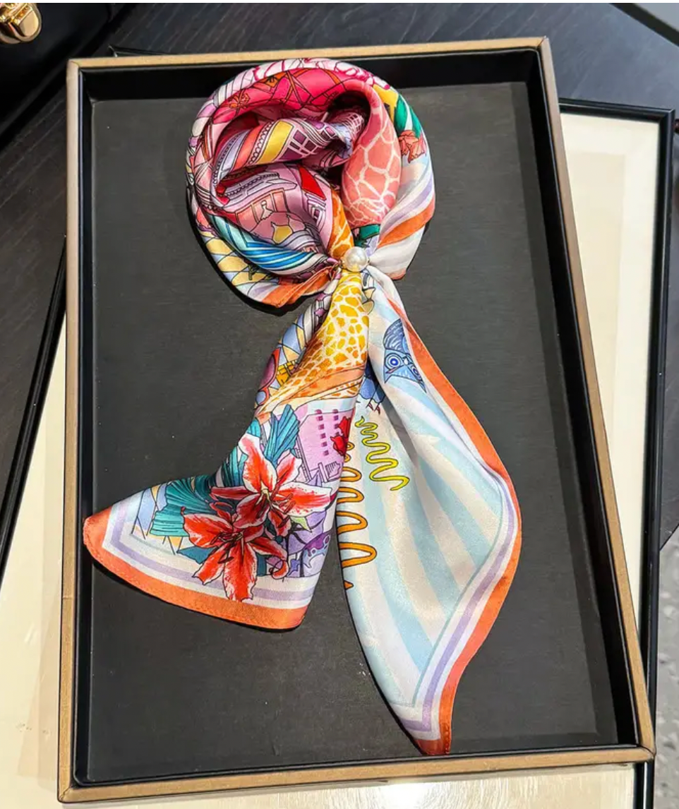Silk Scarf Whimsical Giraffes