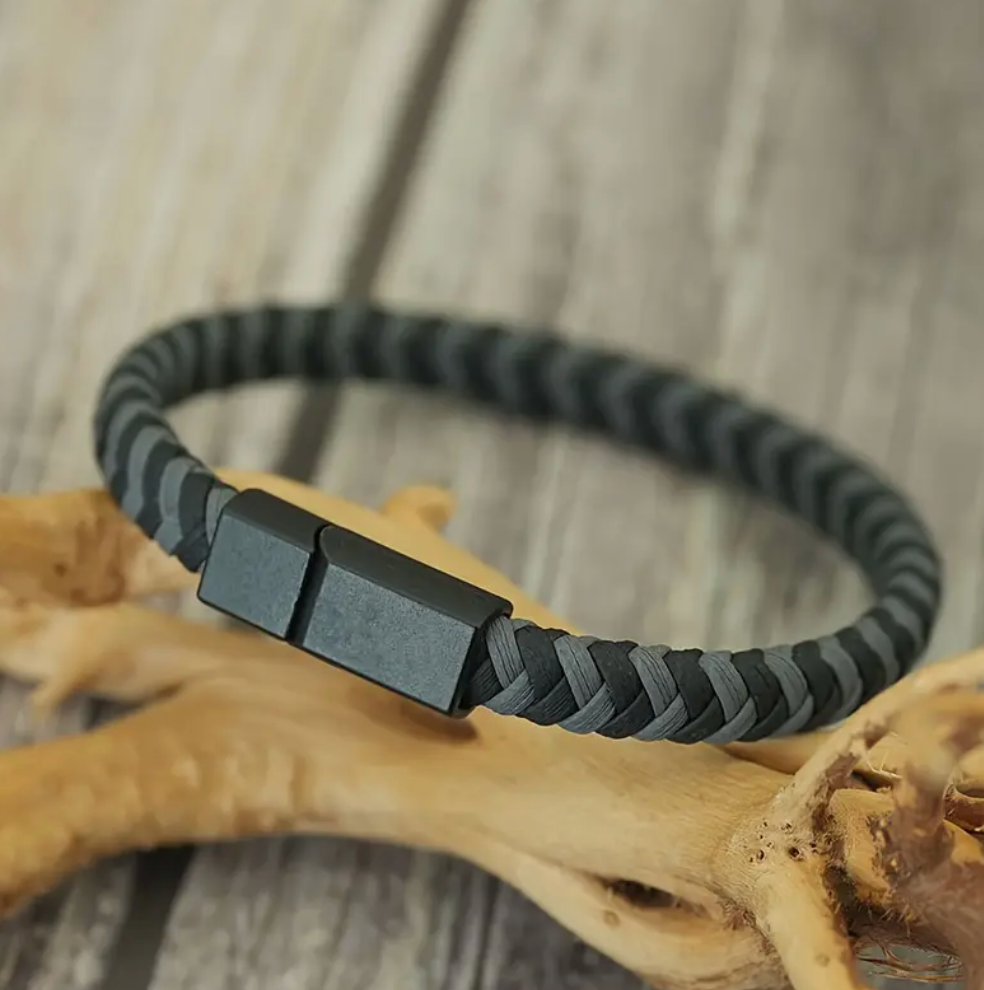 Braided Leather Bracelet Black & Grey