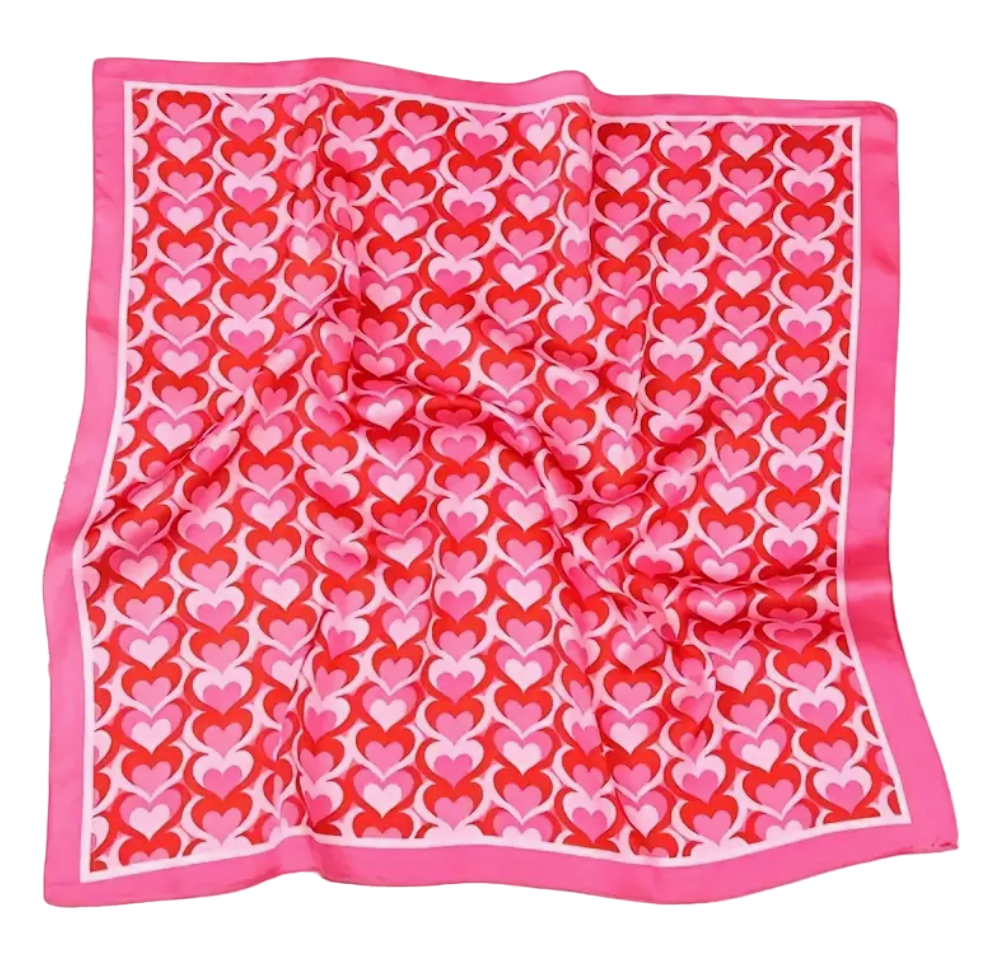 Silk Scarf Hearts Pink & Red