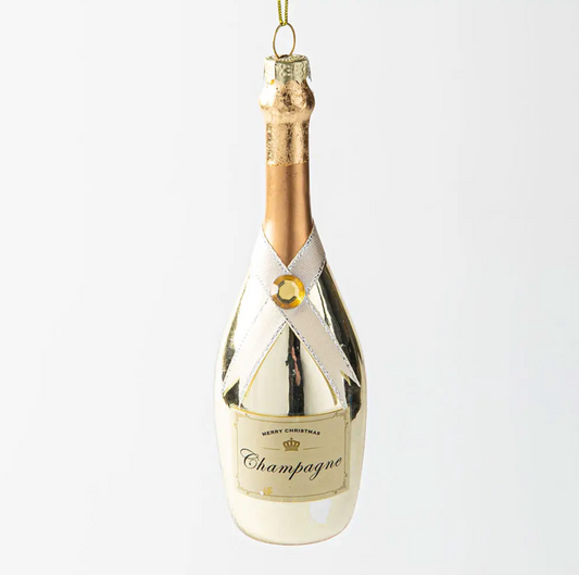Gold Champagne Bottle Glass Ornament