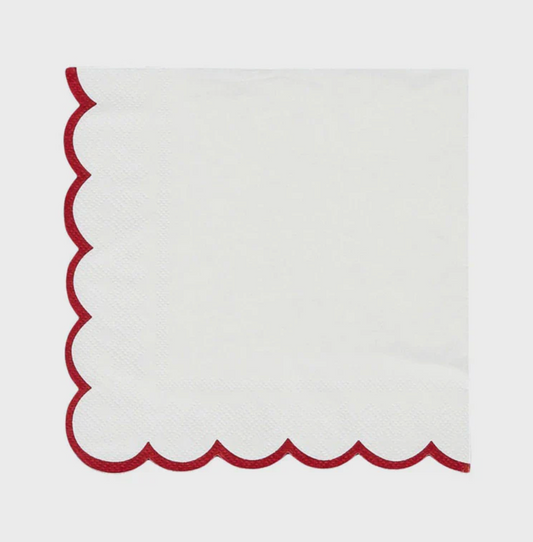 Napkin Scalloped Edge Red on White