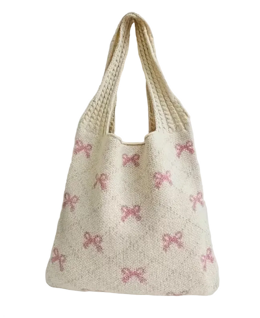 Knitted Bow Bag Pink
