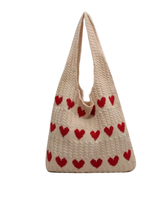 Knitted Heart Bag Red