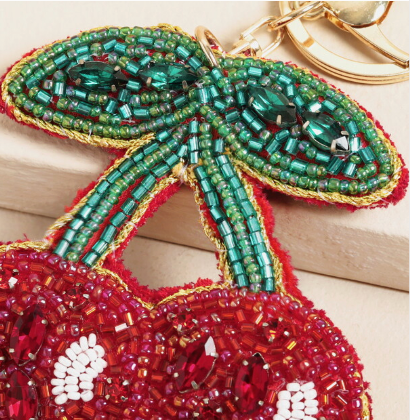Beaded Cherry Keyring & Bag Charm