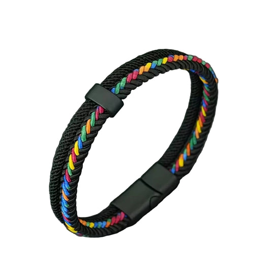 2 Strand Cotton Braided Bracelet Black-Multi