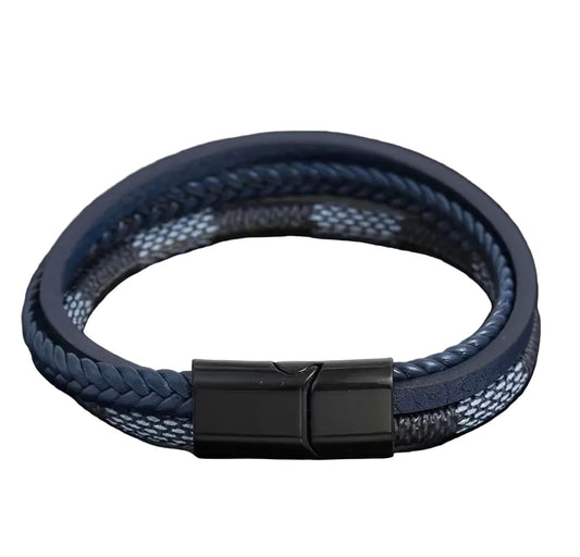 3 Strand Cotton Braided Bracelet Navy & Gre