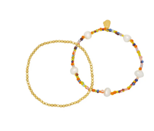 Two Pack Gold & Pearl and Bead Bracelet