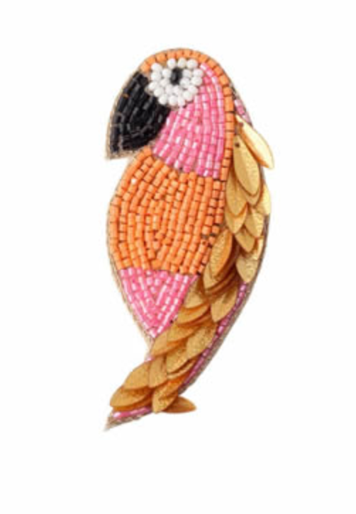 Embroided Parrot Pink Brooch