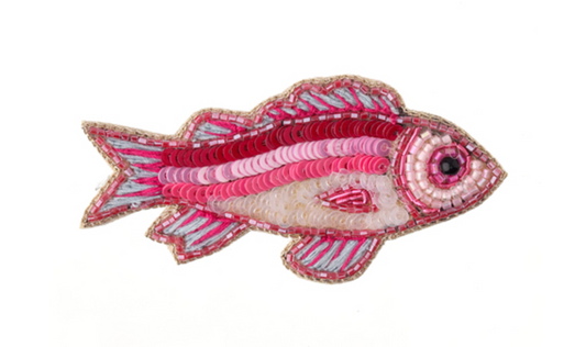 Pink Fish Beaded Brooch