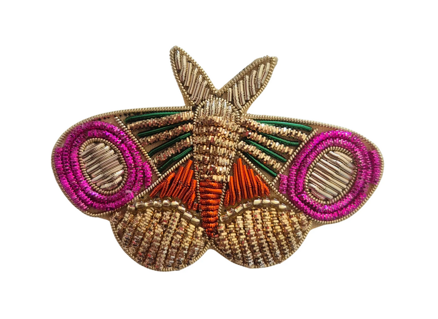 Moth Embroided Golden Brooch