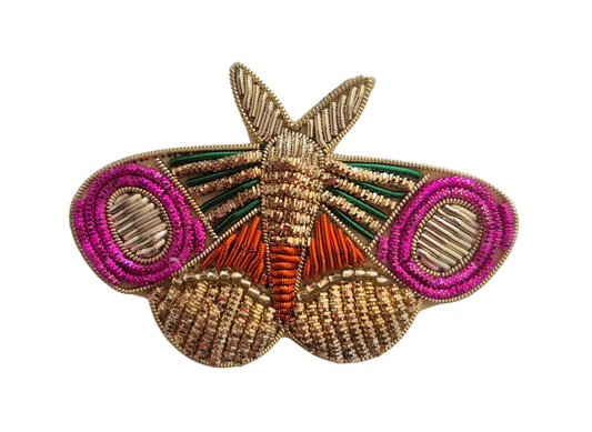 Moth Embroided Golden Brooch