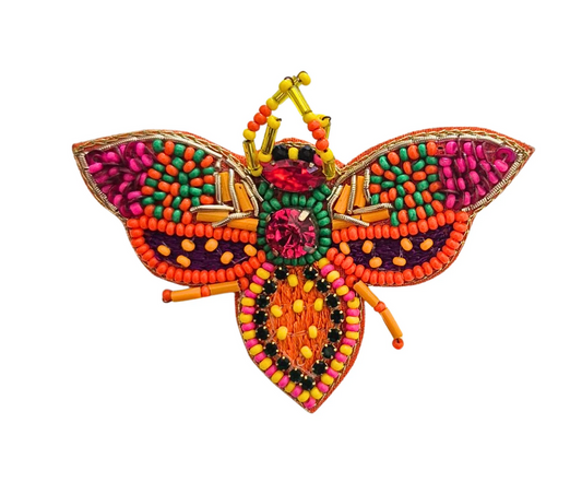 Orange Butterfly Beaded Brooch