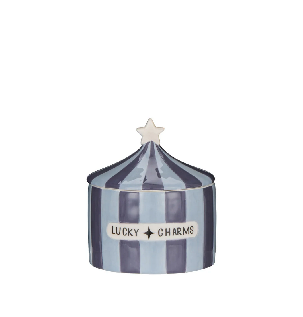 Lucky Charms Cannister w/Lid  Light Blue & Dark Blue