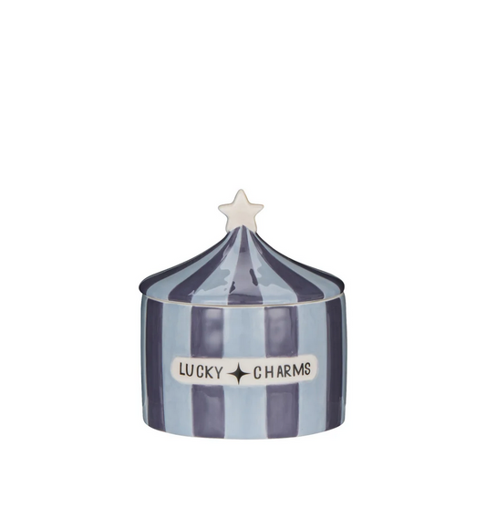 Lucky Charms Cannister w/Lid  Light Blue & Dark Blue
