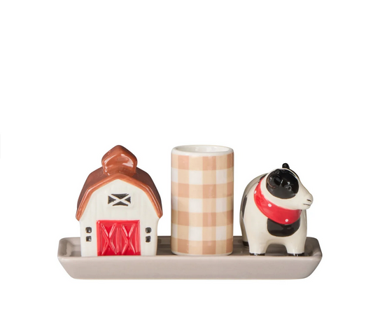 Homestead Salt & Pepper Shaker with Toothpick Holder w/ Tray