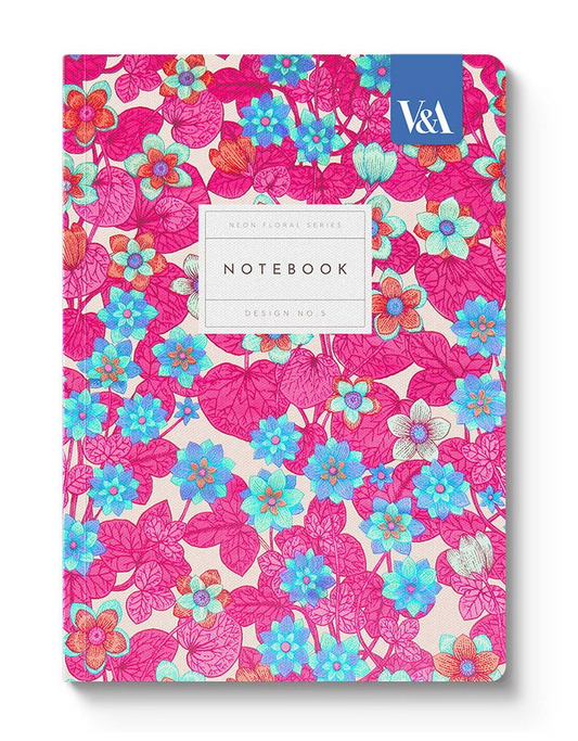Neon Floral Pink & Blue Notebook A5