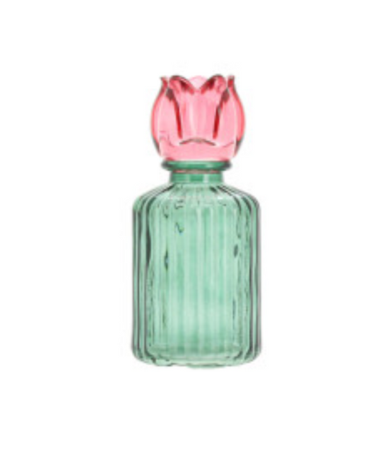 Pink & Green Tulip Glass Candle Holder