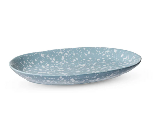 Speckle Oval Platter - Light Blue/White