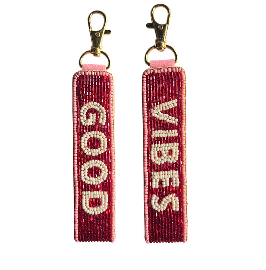 Good Vibes Beaded Keychain - Pink / Red / White