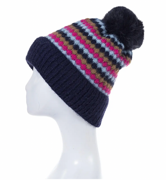 Beanie Hat Navy Pom Pom