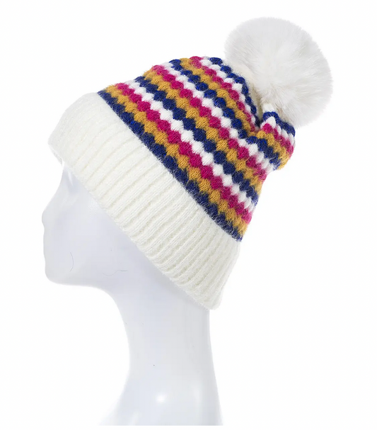 Beanie Hat Cream Pom Pom